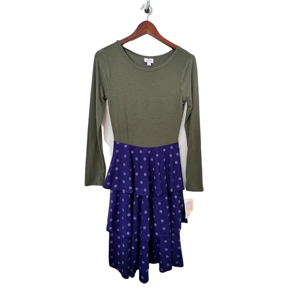 LuLaRoe Georgia Dress S Tiered Blue Polka Dot NWT - Picture 4 of 8
